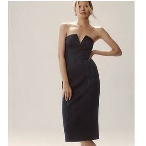 NWT Anthropologie strapless navy pinstripe dress